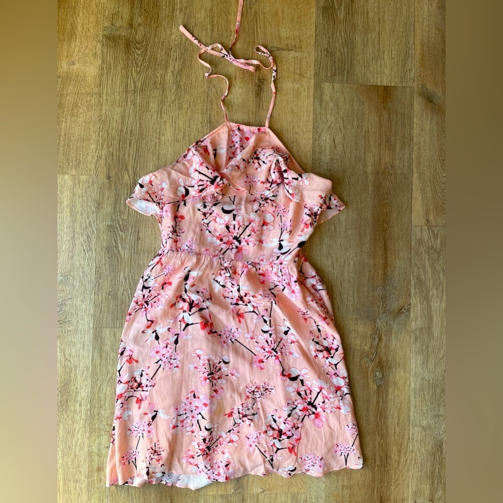 Cupcakes and Cashmere Peach Floral Ruffle Halter Mini Dress Size 2